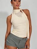 High Collar Tie Up Top-Outfit