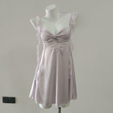 Fongt New Girl Silk Sling Aja Sycoat With Sexy Pure Pajamas High-End Feel Leaf Sleeve Skirt Homewear