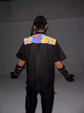 Function Fake Two Colorful Reflective Short-Sleeved Shirt Man's Magic Luminous Zipper Shawl Shirt Casual Jacket-Outfit