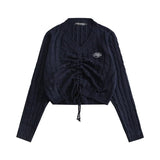 Knitted Long Sleeve Sweater Women V-neck Drawstring Lace Up All-match Pullovers 2021 Autumn Fashion Ladies