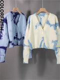 New 2022 Y2K Tie Dye Elegant Lady Cardigans Fashionable Vintage Women's Autumn Winter Sweaters Short Tops