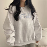 Solid Color Embroidered Logo Pullover Sweatshirt-Outfit