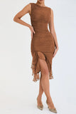 Mesh Ruffle Sleeveless Midi Dress-Outfit