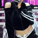 Sense Parallel Bars Striped Bow Tie Empty Spice Girl Short-Style Zipper High-Necked Sweater Jacket-Outfit