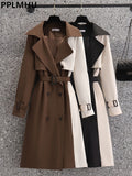 Fall Long Trench Coats Women Casual Patchwork Double Breasted Gabardina New Oversized Loose Windbreaker Jackets With