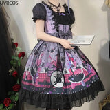 Gothic Lolita OP Dress Women Kawaii Lace Bow Bunny Print Princess Party Mini Dresses Cute Girls Y2K Sleeveless Dresses-Outfit