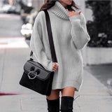Fongt And Winter New Women's High Collar Medium Long Knit Jumper Long Sleeve Dress Sweater Women's