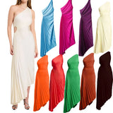 Fongt Women's New Fashion Pure Color Casual Temperament Shoulder Collar Folded Empty Dress Dress