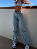 High Waist Broken Hole Slim Jeans Trousers Woman-Outfit