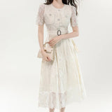 Fongt French Famous Lady Fashion Temperament Skirt Lace Embroidery Waist Dress Design Yang Small Dress Woman