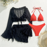2024 New Sexy Lace Mesh Four-Piece Swimsuit