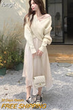 Piece Sets Women Criss-cross Casual Patchwork All-match Stylish Fall New Arrival Crop Sweater Elegant A-line Faldas Mujer