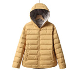 Autumn Winter New Down Jacket Female Short Money Thin Limo Casual Seamless Pressure Glue Collision Color White Duck Down Coat Tide-Outfit