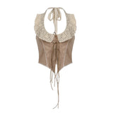 Fongt Ancient Lace Lace Stitching With Open Back Strap Vest 2023 New Tribal Style Design Top-Outfit