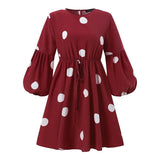 ZANZEA Women Polka Dots Printed Muslim Blouse Lace-Up Puff Sleeve Islamic Clothing Elagant Casual Dubai Marocain Turkish Tops 1028-0-Outfit