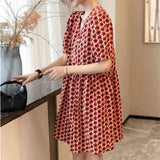 Lady Flowers Printed Elegant V-Neck Casual Dresses Women's Stylish Puff Sleeve Single-breasted Summer A-Line Midi Dress-Outfit