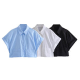 Summer Style Loose Short Pocket Decorated Poplin Shirt-Outfit