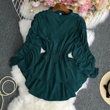 Net Color Tightened Long-Sleeved Shirt-Outfit
