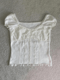 Paneled Lace White Puff Sleeve Blouse-Outfit