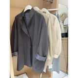 Spring 2024 New Korean Standing Collar Solid Color Long Trench Coat Female Loose Temperament Casual Jacket-Outfit