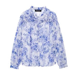 Spring Style Laminated Decorative Flower Printed Loose Blouse 2298069-Outfit