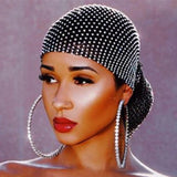 Stone Mesh Grid Trendy Wild Head Scarf Wrap Glitter Rhinestone Handmade Patchwork Celebrity Headband Turban Hair