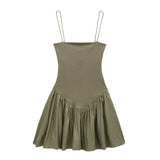 Spring Style Fluffy Poplin Rib Spliced Suspender Dress 4174347-Outfit