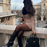 Fur Collar Coat And Mini Skirt Set-Outfit
