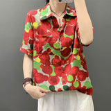 Stylish Polka Dot Printed Blouse Female Clothing Single-breasted Summer Short Sleeve Casual Turn-down Collar Shirt-Outfit
