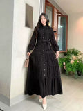 Fongt Gentle Style Dress Spring Dress Design Hollow Lace Splicing Bubble Sleeve Dress Holiday Dress