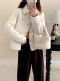 Small Fragrant Wind Short Down Jacket Female In 2024 Winter New Diamond Gold Buckle Warm Small Lapel Coat Tide-Outfit
