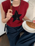 Star Jacquard Crew Neck Cropped Sweater Vest-Outfit