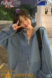 Sweatshirts Women Winter Harajuku Streetwear Korean Version Vintage Long Sleeve Solid Jacket Coats Loose Zip Up