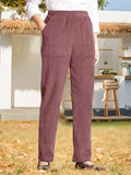 Pure Color Elastic Waist Striped Straight