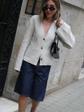 Fongt 2025 Leisurely Pure Color V-Neck Knitted Coat