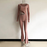 2021 New Fall 2 Two Piece Set Women Ribbed Strapless Long Sleeve Tank Top And Matching Pants Sexy Autumn Thick