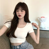 Fongt Women's Summer Ins Tide White Slim Short Crop Pure Wind Sweet Spicy Slim Short Sleeved Shirt 2024