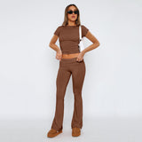 Fongt New Casual Wind Low-Rise Horn Pants Fashion Thin Solid Pants Set Women