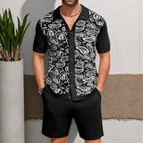 Fongt Men's Knitted POLO Shirt Set Casual Knitted Two-Piece Set