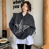 Star Jacquard Hooded Pullover Sweater-Outfit