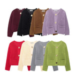 Fongt Women's INS Explosion Coarse Needle Long Sleeved Button Sweater