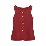 Fongt Explosion Women's Fashion Vest Gold Buckle Trim