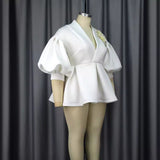 Fongt New Lantern Sleeve Top Temperament Style Suit Embroidery Women's Dress Tops