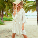 Fongt Cotton Lace Short Smock Loose Bikini Sunscreen Vacation Beach Dress Swimsuit Jacket