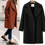 Women's Large Woolen Double-breasted Mid-length