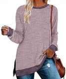 / Winter 2023 New Round Collar Color Open Fork Top Loose Head T-Shirt And Long Sleeves-Outfit