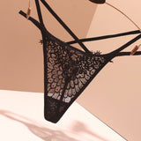 Fongt Sexy Embroidery Cross-Band Incognito Thin Lace Tone Transparent Low-Rise Hollow Tpants