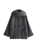 Fongt ZR Women's Temperament With Scarve Short Knit Coat