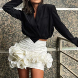 Ruched Ruffle Flower Bodycon Mini Skirt-Outfit