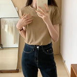 Basic Short-Sleeved T-Shirt Women's Shoulders Are Simple In Summer, Thin And Folded To Wear A Bottomed